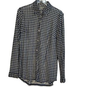 Cabi Navy sheer mesh print Style 736 long sleeve button down size Medium